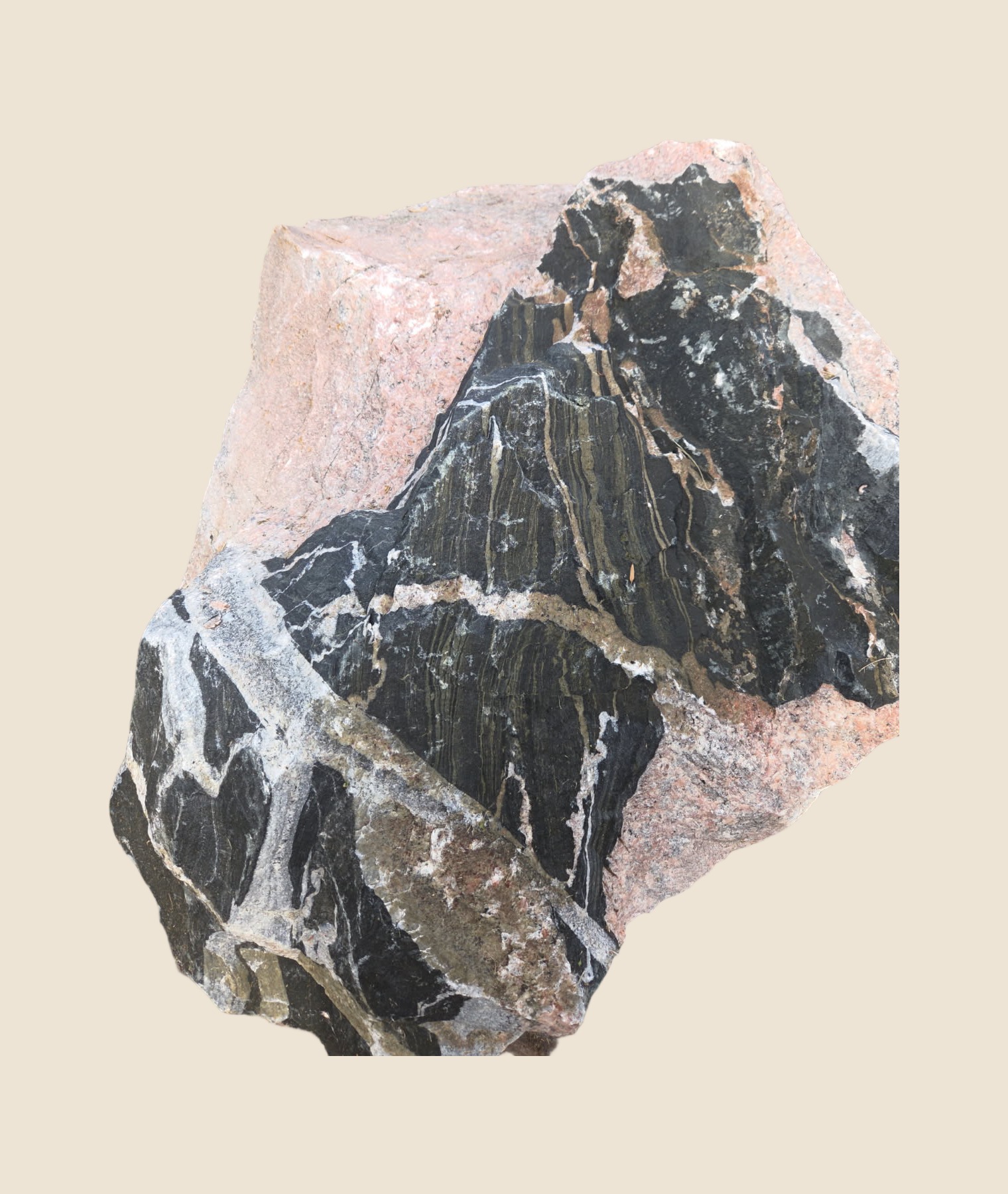 Veined green boulder